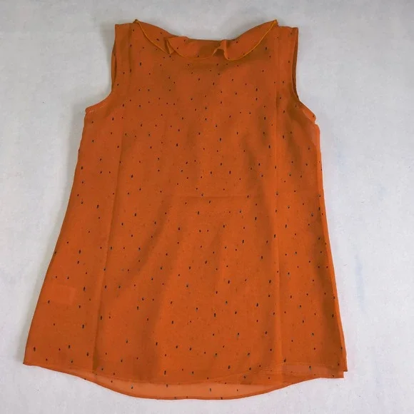 Cabi Orange Ruffle Neck Sleeveless Blouse Womens XS Polka Dot Tie Neck Top - Picture 9 of 9